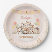 ウッドランドアニマルズボホパステルガール1st誕生日 ペーパープレート (正面)
