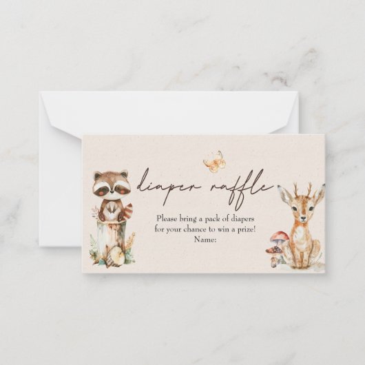 ウッドランドアニマルズボホベイビーシャワーおむつラッフル ノートカード (正面)
