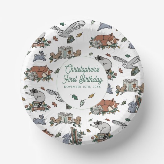 ウッドランドアニマルズボーイズブックをテーマにした誕生日 ペーパーボウル (正面)