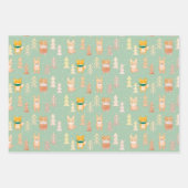 ウッドランドアニマルズマスクツリーパターンホリデー ラッピングペーパーシート (正面3)