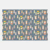 ウッドランドアニマルズマスクツリーパターンホリデー ラッピングペーパーシート (正面)