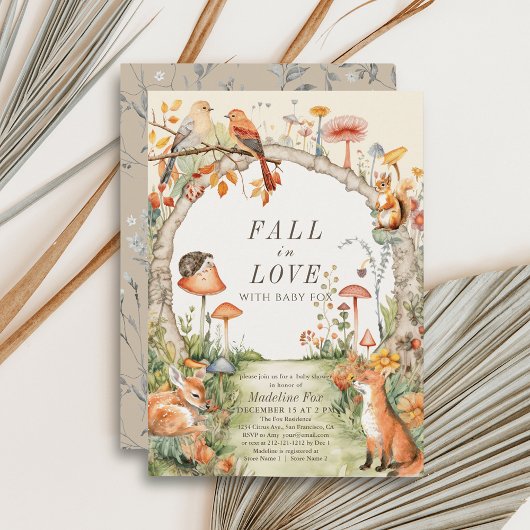 ウッドランドアニマルズマッシュルームガーデンベビーシャワー 招待状