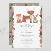 ウッドランドアニマルズワイルドワンニュートラルベビーシャワー 招待状 (正面/裏面)