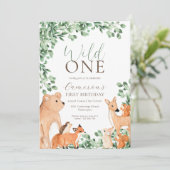 ウッドランドアニマルズワイルドワンファースト誕生日 招待状 (スタンド正面)