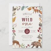 ウッドランドアニマルズワイルドワンファースト誕生日 招待状 (正面)