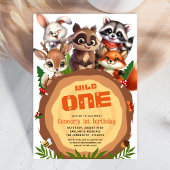 ウッドランドアニマルズワイルドワン子供の誕生日 招待状