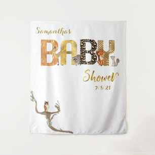 ウッドランドアニマルズワイルド金ゴールドプリント写真背景 タペストリー