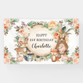 ウッドランドアニマルズ秋秋のフローラハッピーバースデー 横断幕 (横)