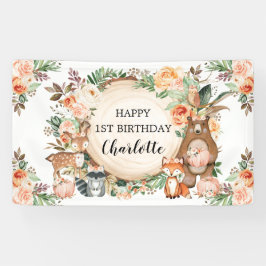 ウッドランドアニマルズ秋秋のフローラハッピーバースデー 横断幕