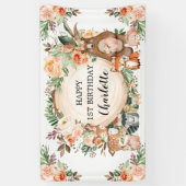 ウッドランドアニマルズ秋秋のフローラハッピーバースデー 横断幕 (縦)