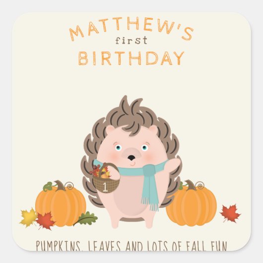 ウッドランドアニマルズ秋誕生日 スクエアシール (正面)