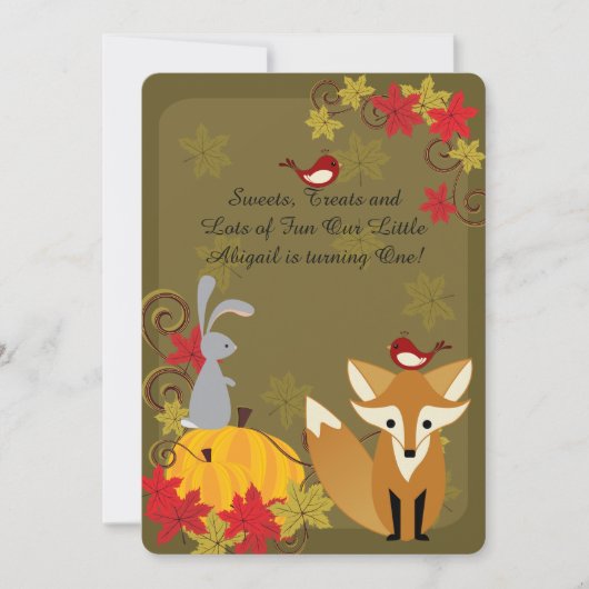 ウッドランドアニマルズ秋1歳招待状 招待状 (正面)