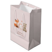 ウッドランドアニマルズ誕生日ピンク ミディアムペーパーバッグ (正面アングル)