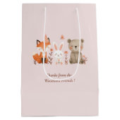 ウッドランドアニマルズ誕生日ピンク ミディアムペーパーバッグ (裏面)