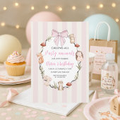 ウッドランドアニマルズ誕生日招待状 | ピンク素朴 招待状