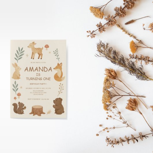 ウッドランドアニマルズ誕生日 招待状
