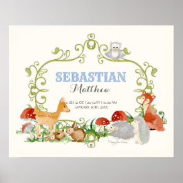 ウッドランドアニマルズ鹿キツネボーイ生まれたばかりの誕生統計 ポスター