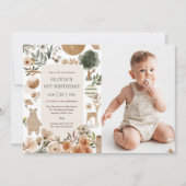 ウッドランドアニマルズ1st誕生日パーティー 招待状 (正面)