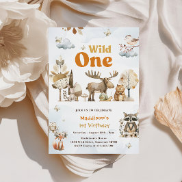 ウッドランドアニマルズ1st誕生日パーティー 招待状