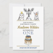 ウッドランドアニマルズ1st誕生日招待状 招待状 (正面)