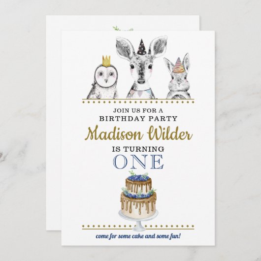 ウッドランドアニマルズ1st誕生日招待状 招待状 (正面/裏面)