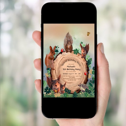 ウッドランドアニマルズ5th誕生日招待状 招待状