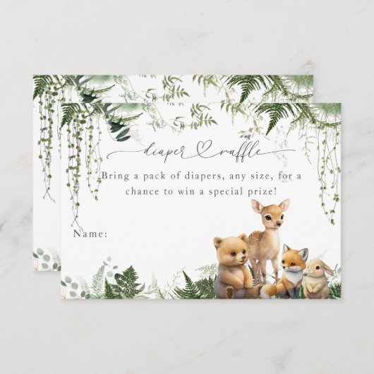 ウッドランドアニマルニュートラルベビーシャワーオムツ エンクロージャーカード (正面/裏面)