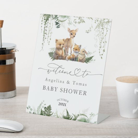 ウッドランドアニマルニュートラル赤ちゃんシャワーへようこそ 台座サイン (インサイチュ)