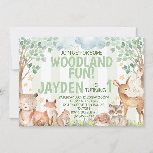 ウッドランドアニマルバースデーパーティー招待招待状 招待状 (正面)