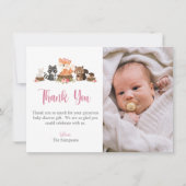 ウッドランドアニマルピンクパステルフローラベビーシャワー サンキューカード (正面)