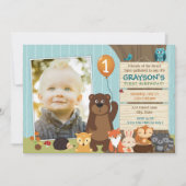 ウッドランドアニマルファースト誕生日招待状 招待状 (正面)