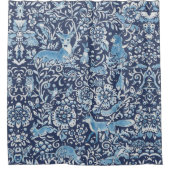 ウッドランドアニマルブルー白森うさぎキツネ鹿 シャワーカーテン (正面)