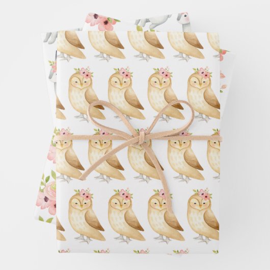 ウッドランドアニマルプリントピンク花模様 ラッピングペーパーシート (インサイチュ)