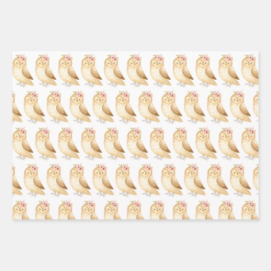 ウッドランドアニマルプリントピンク花模様 ラッピングペーパーシート (正面)