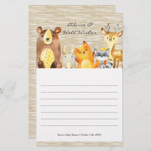 ウッドランドアニマルベビーシャワーアドバイス&ウィッシュ (正面/裏面)