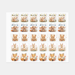ウッドランドアニマル かわいいクマ キツネ うさぎ 子供の誕生日 ラベル