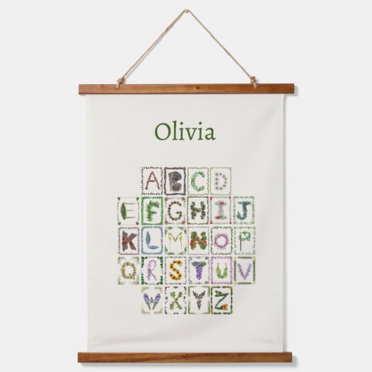 ウッドランドアルファベットボタニカルフラワーズABCデコールキッズ 吊り下げ型タペストリー (正面)