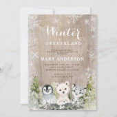 ウッドランドアーチックアニマルズウィンターオンダーランド誕生日 招待状 (正面)