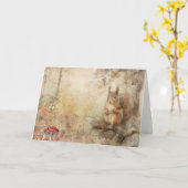 ウッドランドアート動物野生動物リスの挨拶 カード (黄色い花)