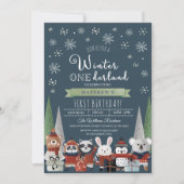 ウッドランドウィンターオンダーランドファースト誕生日 招待状 (正面)