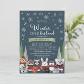 ウッドランドウィンターオンダーランドファースト誕生日 招待状 (スタンド正面)