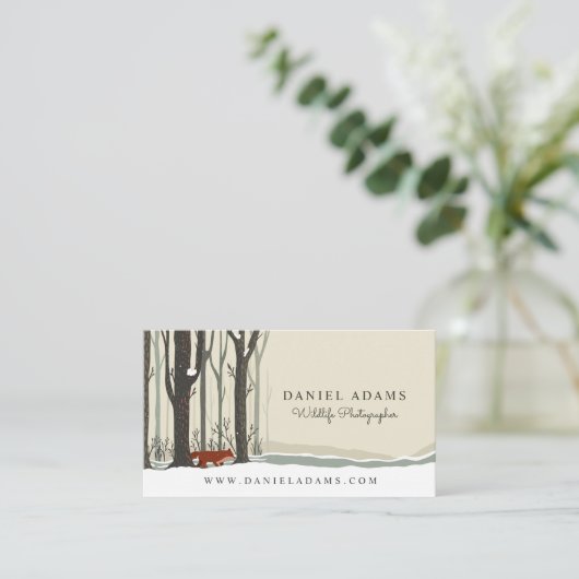 ウッドランドウィンターフォレストキツネ野生生物写真家 名刺 (スタンド正面)
