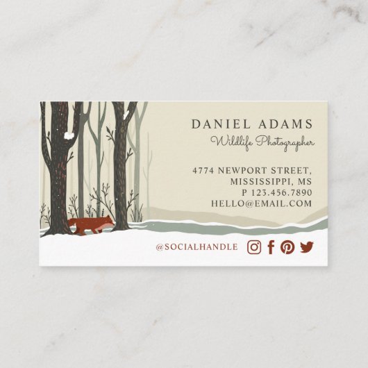 ウッドランドウィンターフォレストキツネ野生生物写真家 名刺 (裏面)