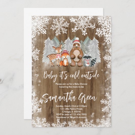 ウッドランドウィンターベビーシャワー招待状 招待状 (正面/裏面)