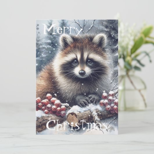 ウッドランドウィンターラクーンクリスマスウォーター色 シーズンカード (スタンド正面)