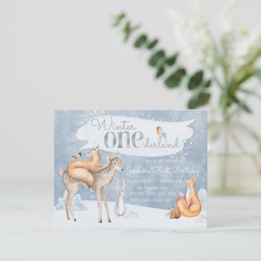 ウッドランドウィンターワンダーランドの最初の誕生日パーティー 招待状 (スタンド正面)