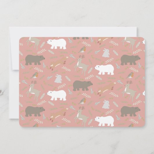 ウッドランドウィンターワンダーランドピンクガール誕生日 招待状 (裏面)