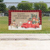 ウッドランドウィンターワンダーランドフォレストアニマルズ誕生日 横断幕 (インサイチュ)