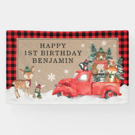 ウッドランドウィンターワンダーランドフォレストアニマルズ誕生日 横断幕