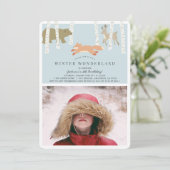 ウッドランドウィンターワンダーランドブルーフォト誕生日 招待状 (スタンド正面)